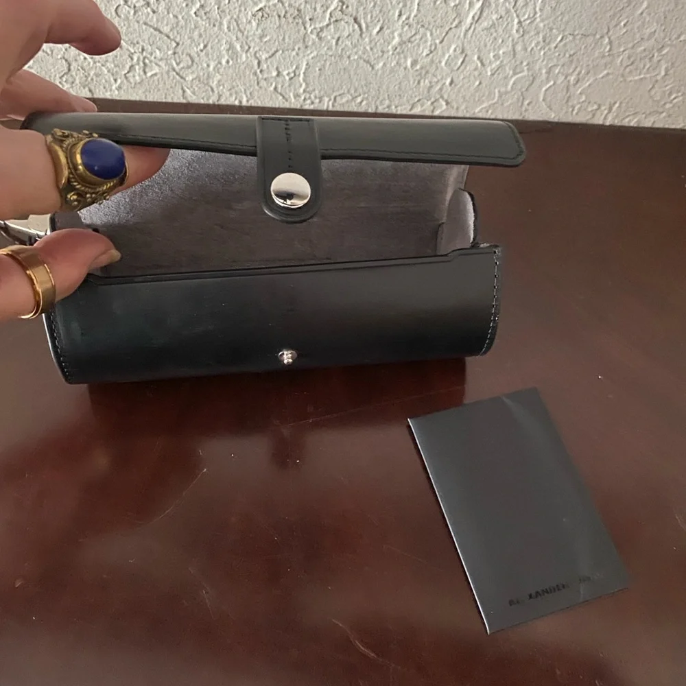 Alexander Wang Black Leather Sunglasses case Keychain Holder with clip NEW